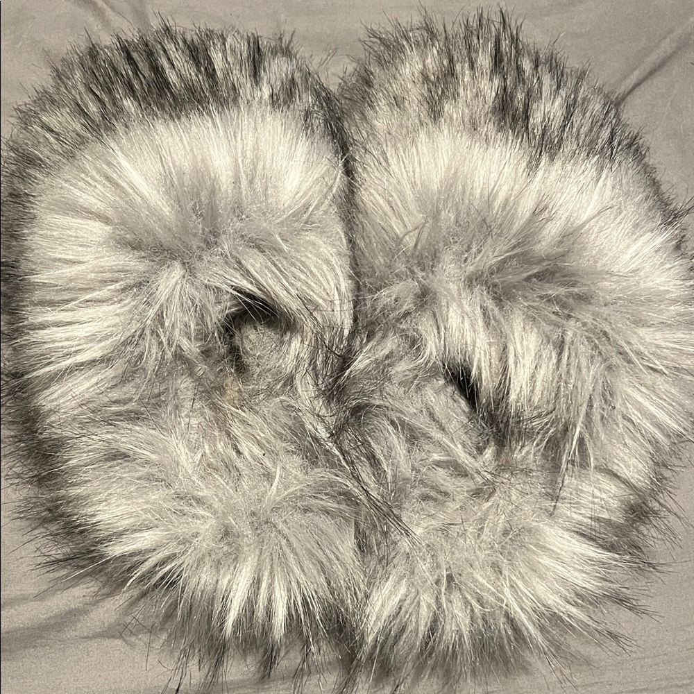 Fluffy Gray Faux Fur Slippers